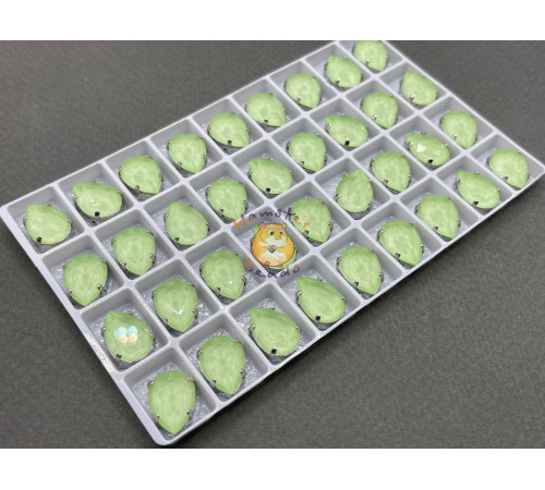 Стразы Капли лаковые Chrysolite Moka 14×10 мм/ оправа никель