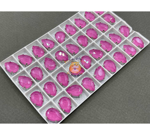 Стразы Капли лаковые Pale Fuchsia Moka 14×10 мм/ оправа никель