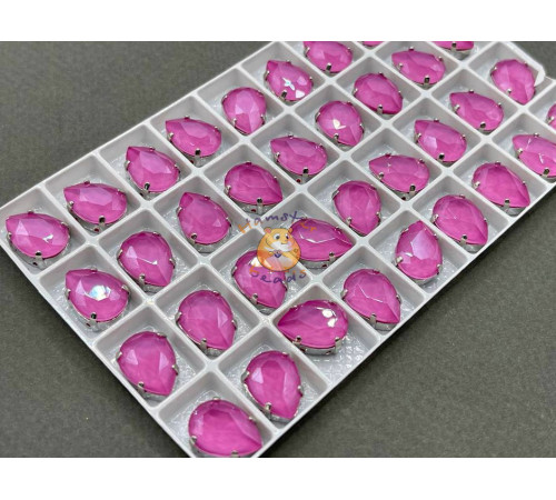 Стразы Капли лаковые Pale Fuchsia Moka 14×10 мм/ оправа никель