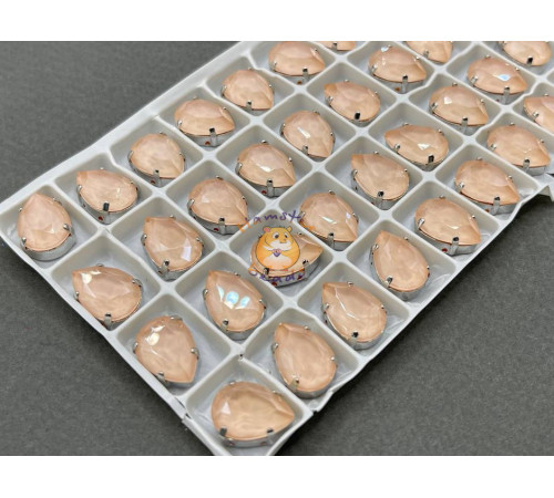 Стразы Капли лаковые Light Peach Moka 14×10 мм/ оправа никель
