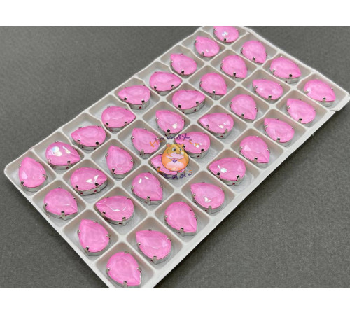 Стразы Капли лаковые Pink Moka 14×10 мм/ оправа никель