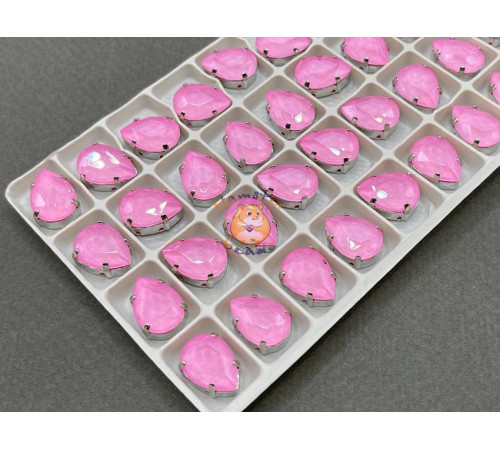 Стразы Капли лаковые Pink Moka 14×10 мм/ оправа никель