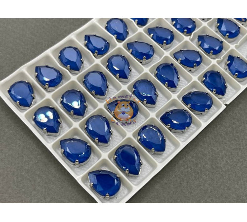 Стразы Капли лаковые Royal Blue Moka 14×10 мм/ оправа никель