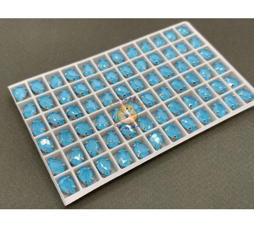 Стразы Капли лаковые Aquamarine Moka 10×7 мм/ оправа никель