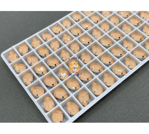 Стразы Капли лаковые Light Peach Moka 10×7 мм/ оправа никель