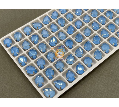 Стразы Капли лаковые Light Sapphire Moka 10×7 мм/ оправа никель