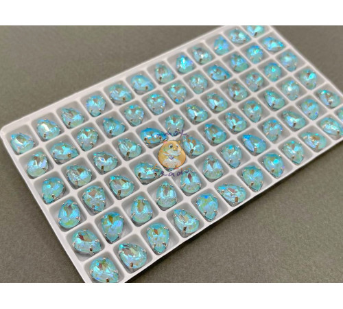 Стразы Капля Aquamarine NEO пришивные в оправе 10×7 мм/ оправа никель