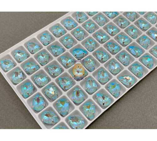 Стразы Капля Aquamarine NEO пришивные в оправе 10×7 мм/ оправа никель