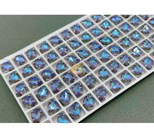 Стразы Капля Olivine NEO пришивные в оправе 10×7 мм/ оправа никель
