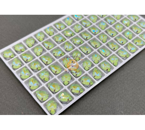 Стразы Капля Peridot NEO пришивные в оправе 10×7 мм/ оправа никель