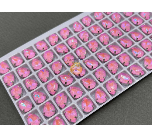 Стразы Капля Light Rose NEO пришивные в оправе 10×7 мм/ оправа никель