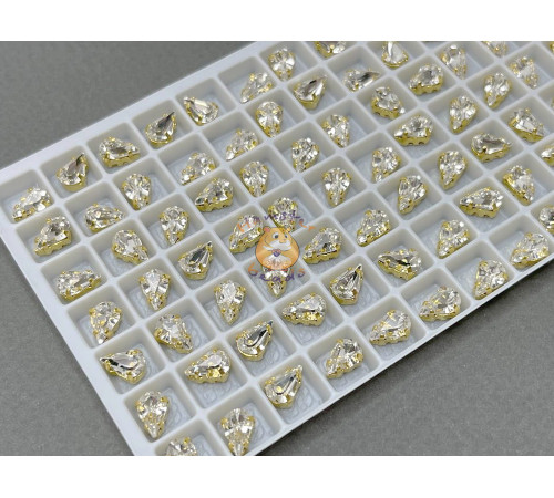 Стразы Капли Crystаl пришивные в оправе 8×5 мм/ оправа золото