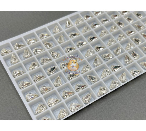 Стразы Капли Crystаl пришивные в оправе 8×5 мм/ оправа серебро