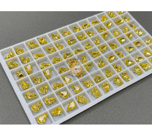 Стразы Капли Light Topaz пришивные в оправе 8×5 мм/ оправа золото