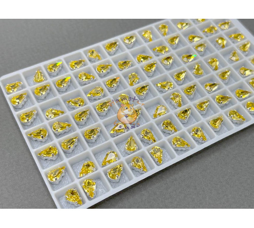 Стразы Капли Light Topaz пришивные в оправе 8×5 мм/ оправа серебро