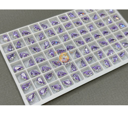 Стразы Капли Light Tanzanite пришивные в оправе 8×5 мм/ оправа серебро