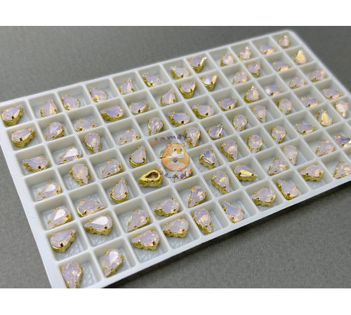 Стразы Капли Rose Opal пришивные в оправе 8×5 мм/ оправа золото
