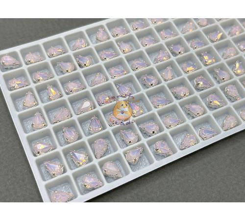 Стразы Капли Rose Opal пришивные в оправе 8×5 мм/ оправа серебро
