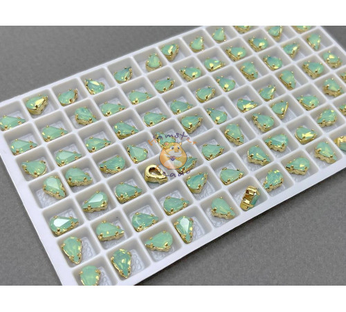 Стразы Капли Chrysolite Opal пришивные в оправе 8×5 мм/ оправа золото