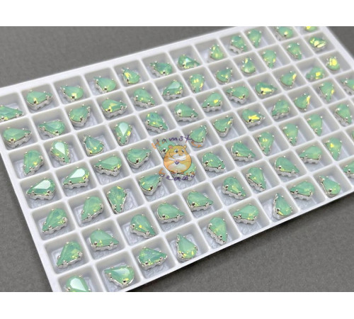 Стразы Капли Chrysolite Opal пришивные в оправе 8×5 мм/ оправа серебро