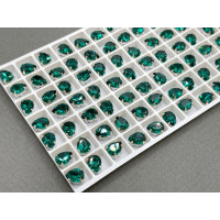 Стразы Капли Emerald пришивные в оправе 8×6 мм/ оправа серебро