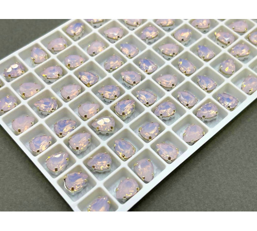 Стразы Капли Rose Opal пришивные в оправе 8×6 мм/ оправа серебро