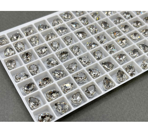 Стразы Капли Silver Shadow пришивные в оправе 8×6 мм/ оправа серебро