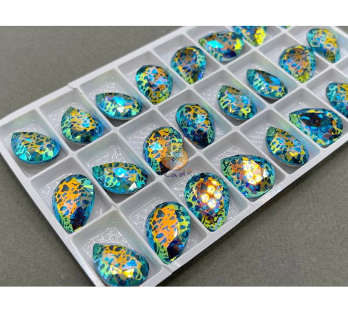 Стразы Капли Патина Aquamarine/Rainbow 13×18 мм