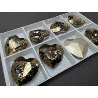 Кристалл Сердце Патина Crystal/Gold 27х27 мм/ 1 шт