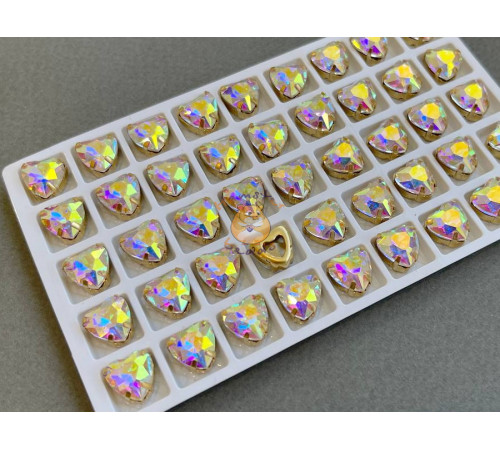 Стразы Сердце Crystal AB в оправе 10×10мм/ оправа золото