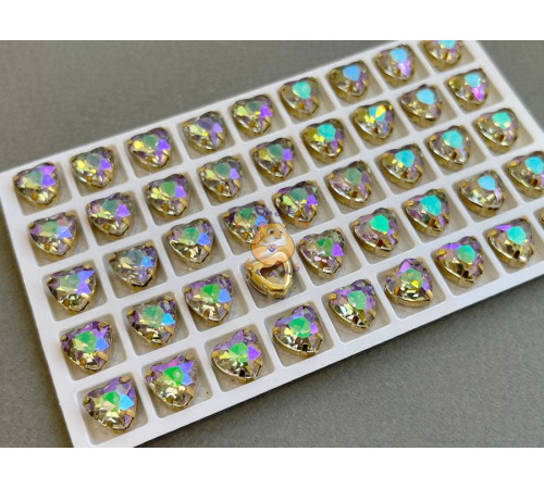 Стразы Сердце Crystal Ghost Light в оправе 10×10мм/ оправа золото