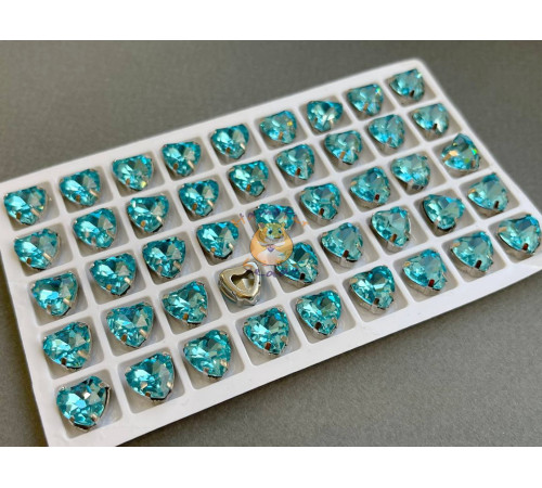 Стразы Сердце Aquamarine в оправе 10×10мм/ оправа никель