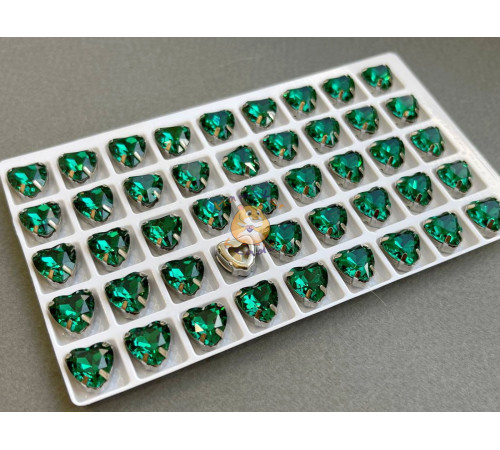 Стразы Сердце Emerald в оправе 10×10мм/ оправа никель