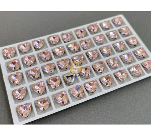 Стразы Сердце Light Rose в оправе 10×10мм/ оправа никель