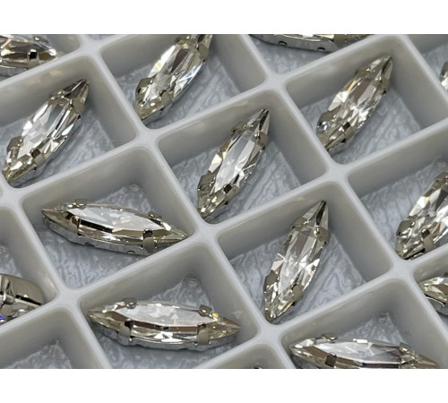 Стразы Наветт Crystal пришивные в оправе 15×4 мм/ оправа серебро