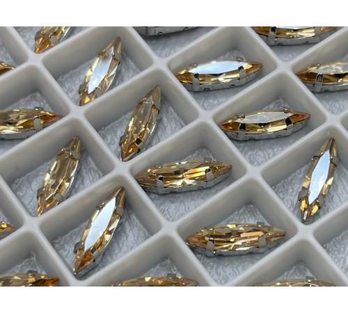 Стразы Наветт Golden Shadow пришивные в оправе 15×4 мм/ оправа серебро