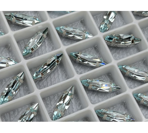 Стразы Наветт Aquamarine пришивные в оправе 15×4 мм/ оправа серебро