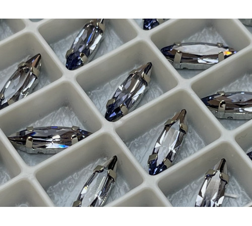 Стразы Наветт Tanzanite пришивные в оправе 15×4 мм/ оправа серебро