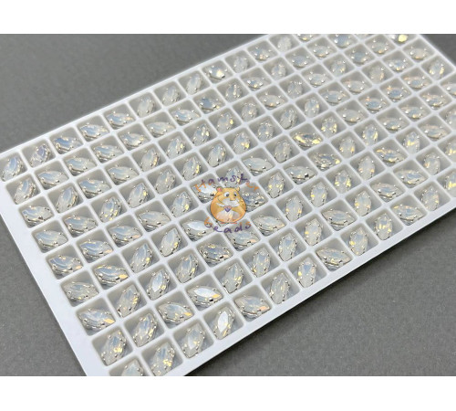 Стразы Наветт White Opal пришивные в оправе 8×4 мм/ оправа серебро