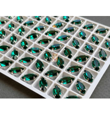 Стразы Наветт Emerald 10×5 мм/ оправа серебро