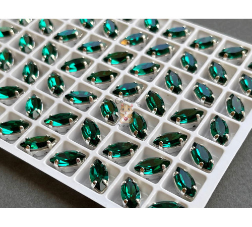 Стразы Наветт Emerald 10×5 мм/ оправа серебро