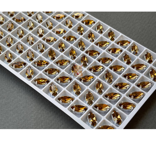 Стразы Наветт Smoked Topaz 10×5 мм/ оправа серебро