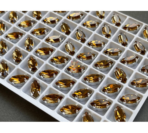 Стразы Наветт Smoked Topaz 10×5 мм/ оправа серебро