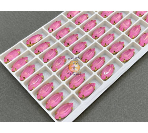 Стразы Наветт Pink Opal AURORA 15×7 мм/ оправа золото