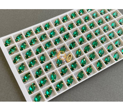 Стразы Наветт Emerald 10×5 мм/ оправа золото