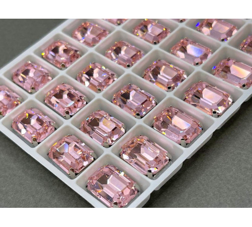 Стразы Октагон Light Rose пришивные в оправе 14×10 мм/ оправа серебро