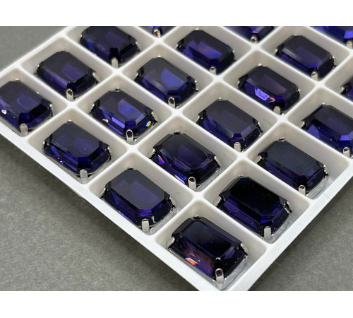Стразы Октагон Purple Velvet пришивные в оправе 14×10 мм/ оправа серебро