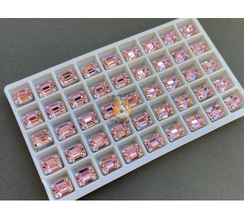 Стразы Прямоугольник Light Rose пришивные в оправе 8×10 мм/ оправа серебро