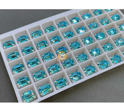 Стразы Прямоугольник Aquamarine пришивные в оправе 8×10 мм/ оправа серебро