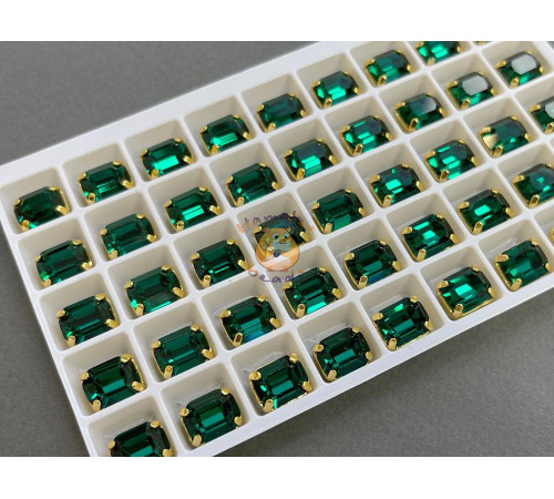 Стразы Прямоугольник Emerald пришивные в оправе 8×10 мм/ оправа золото